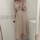 Hnewly Chic Slim Waist Shirt Dress Woman Clothes Single-Breasted Sexy Split Long Dresses Female